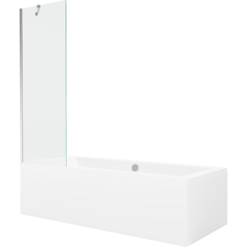 Mexen Cube Rechteckige Badewanne 180 x 80 cm mit Verkleidung und 1-flügeliger 60 cm Duschwand, transparent, Chrom
