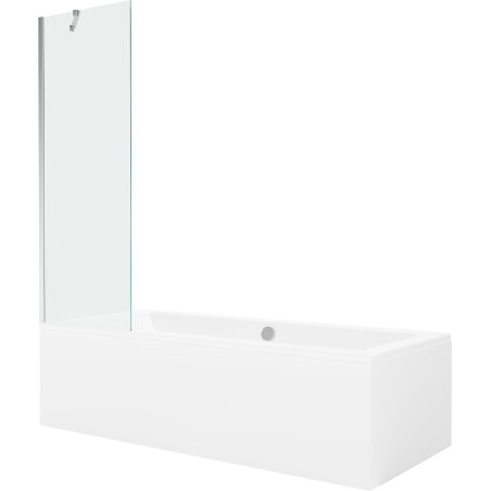 Mexen Cube Rechteckige Badewanne 180 x 80 cm mit Verkleidung und 1-flügeliger 60 cm Duschwand, transparent, Chrom