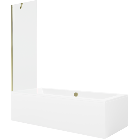 Mexen Cube Rechteckige Badewanne 180 x 80 cm mit Verkleidung und einflügeliger 60 cm Trennwand, transparent, gold