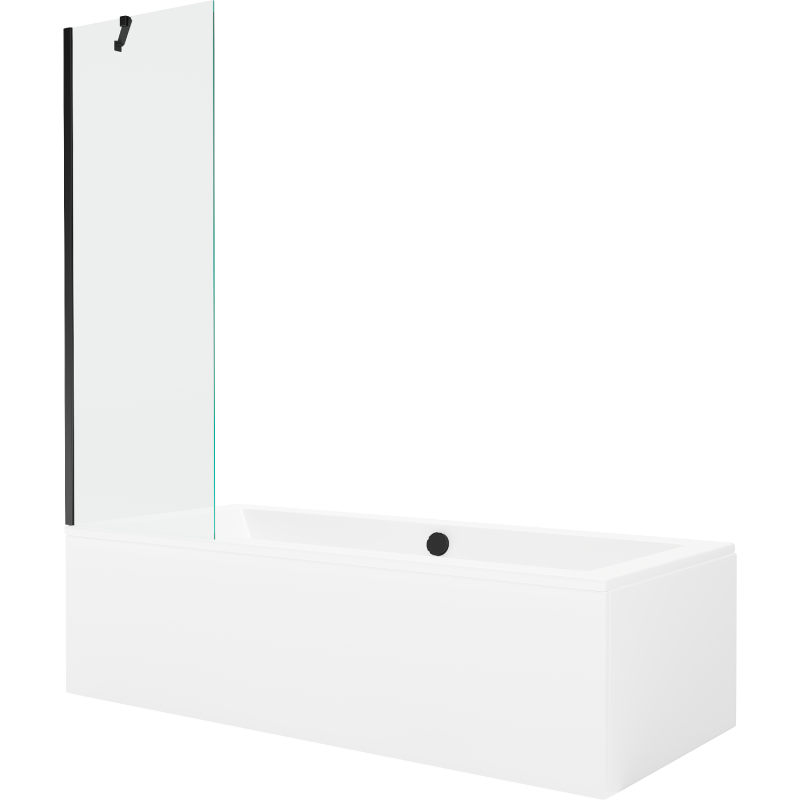Mexen Cube Rechteckige Wanne 180 x 80 cm mit Verkleidung und 1-flügeligem Paravent 60 cm, transparent, schwarz