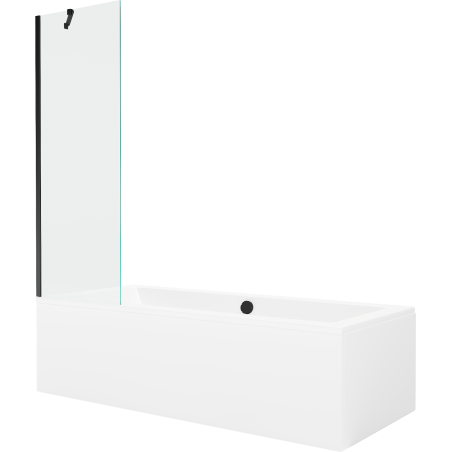 Mexen Cube Rechteckige Wanne 180 x 80 cm mit Verkleidung und 1-flügeligem Paravent 60 cm, transparent, schwarz