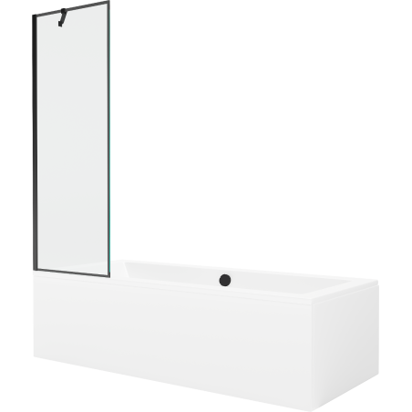 Mexen Cube Rechteckige Badewanne 180 x 80 cm mit Verkleidung und 1-flügeligem Duschwand 60 cm, schwarzes Muster
