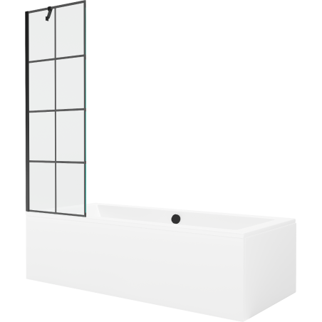 Mexen Cube Rechteckige Wanne 180 x 80 cm mit Verkleidung und 1-flügeligem Paravent 60 cm, schwarzes Muster