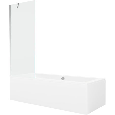 Mexen Cube Rechteckige Badewanne 180 x 80 cm mit Verkleidung und 1-flügeliger 70 cm Spritzwand, transparent, Chrom