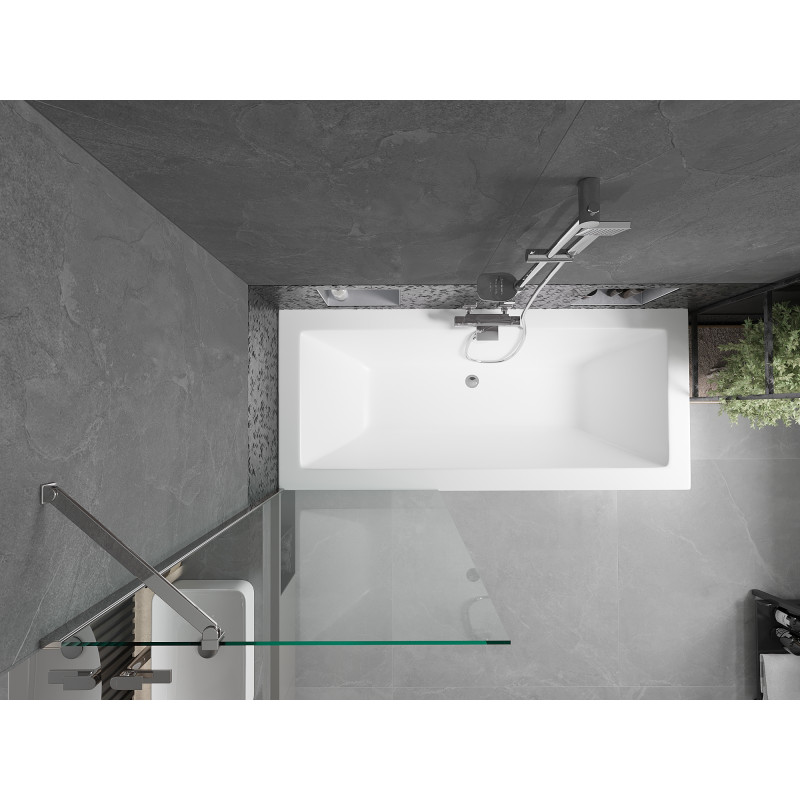 Mexen Cube Rechteckige Badewanne 180 x 80 cm mit Verkleidung und 1-flügeliger 70 cm Spritzwand, transparent, Chrom