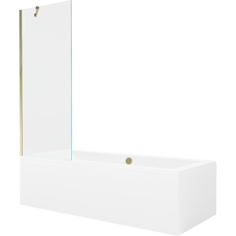 Mexen Cube Rechteckige Badewanne 180 x 80 cm mit Verkleidung und 1-flügeliger Duschabtrennung 70 cm, transparent, gold
