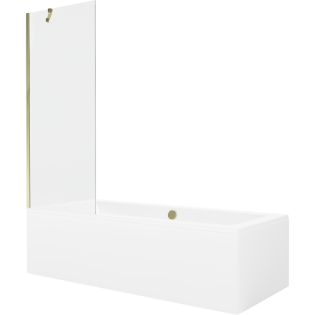 Mexen Cube Rechteckige Badewanne 180 x 80 cm mit Verkleidung und 1-flügeliger Duschabtrennung 70 cm, transparent, gold