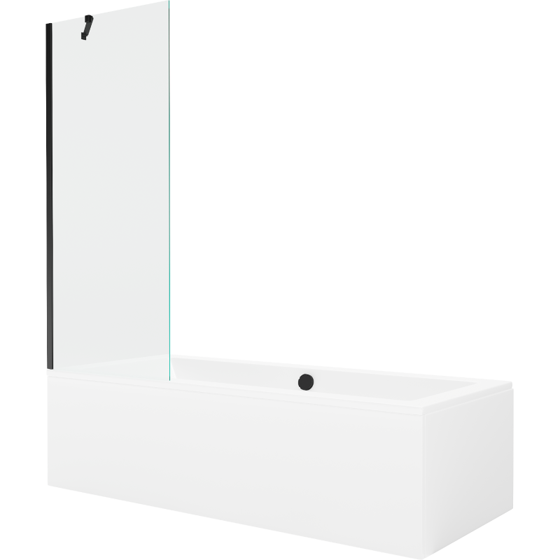 Mexen Cube rechteckige Badewanne 180 x 80 cm mit Verkleidung und 1-flügeliger Duschwand 70 cm, transparent, schwarz