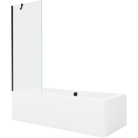 Mexen Cube rechteckige Badewanne 180 x 80 cm mit Verkleidung und 1-flügeliger Duschwand 70 cm, transparent, schwarz