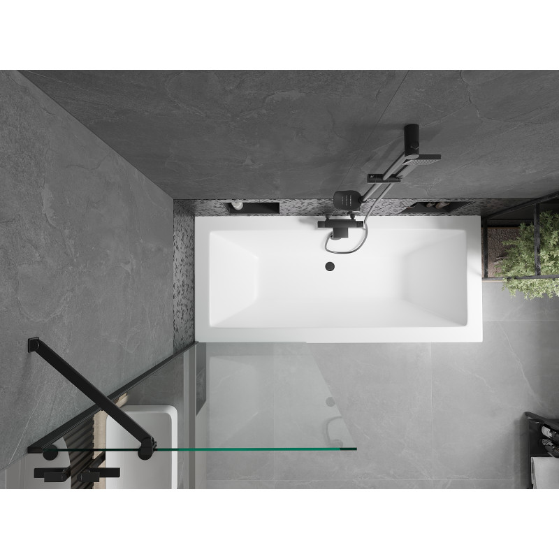 Mexen Cube rechteckige Badewanne 180 x 80 cm mit Verkleidung und 1-flügeliger Duschwand 70 cm, transparent, schwarz