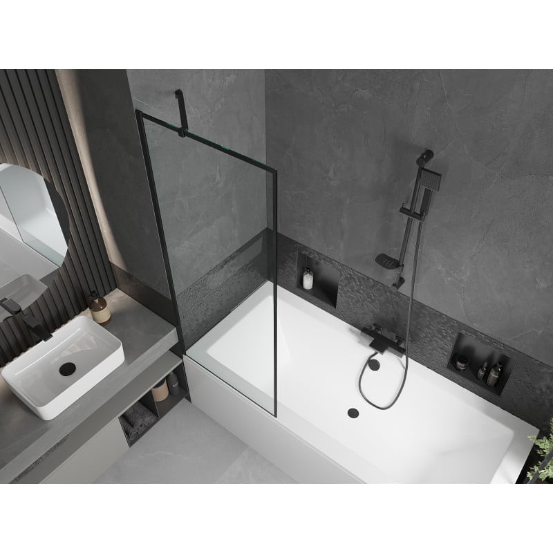 Mexen Cube Rechteckige Badewanne 180 x 80 cm mit Verkleidung und 1-flügeliger Trennwand 70 cm, schwarzes Muster