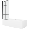 Mexen Cube rechteckige Badewanne 180 x 80 cm mit Verkleidung und 1-flügeliger Duschabtrennung 70 cm, schwarzes Muster