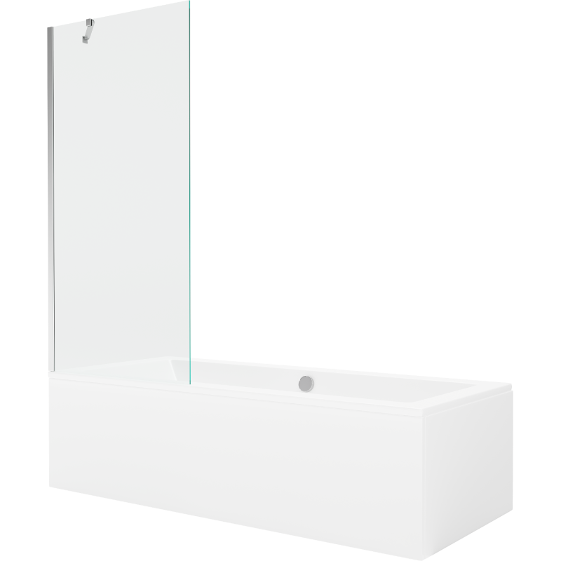 Mexen Cube Rechteckige Badewanne 180 x 80 cm mit Verkleidung und 1-flügeliger Abtrennung 80 cm, transparent, Chrom