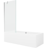 Mexen Cube Rechteckige Badewanne 180 x 80 cm mit Verkleidung und 1-flügeliger Abtrennung 80 cm, transparent, Chrom