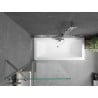 Mexen Cube Rechteckige Badewanne 180 x 80 cm mit Verkleidung und 1-flügeliger Abtrennung 80 cm, transparent, Chrom