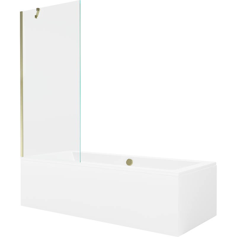 Mexen Cube Rechteckige Badewanne 180 x 80 cm mit Verkleidung und 1-flügeliger Trennwand 80 cm, transparent, gold