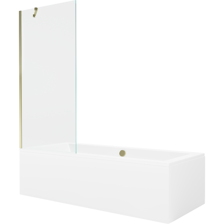 Mexen Cube Rechteckige Badewanne 180 x 80 cm mit Verkleidung und 1-flügeliger Trennwand 80 cm, transparent, gold