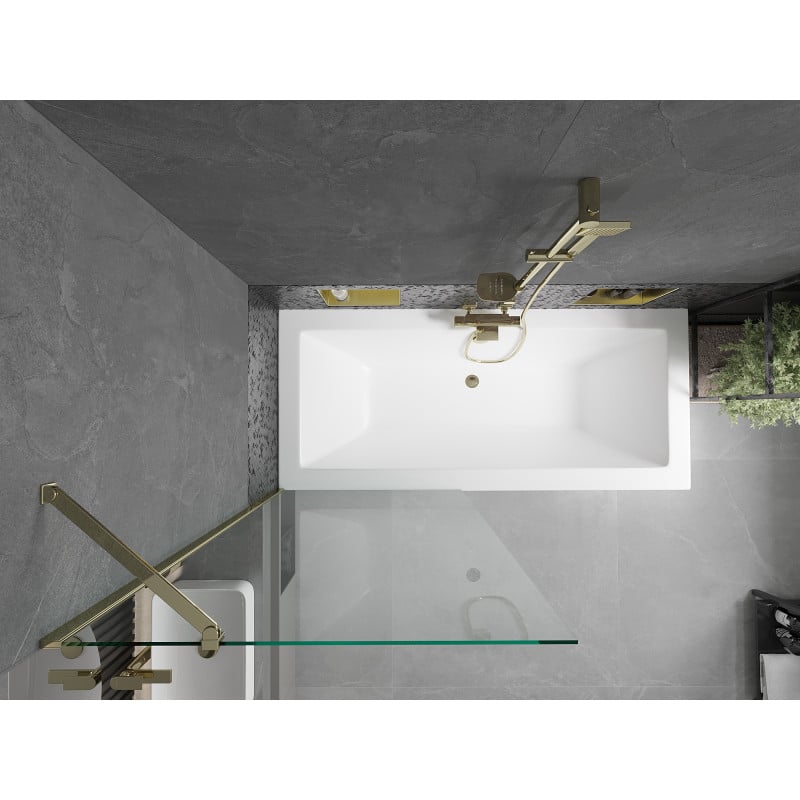 Mexen Cube Rechteckige Badewanne 180 x 80 cm mit Verkleidung und 1-flügeliger Trennwand 80 cm, transparent, gold