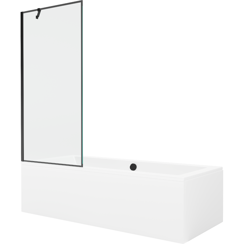 Mexen Cube Rechteckige Badewanne 180 x 80 cm mit Verkleidung und 1-flügeliger 80 cm Duschabtrennung, schwarzes Muster