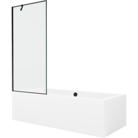 Mexen Cube Rechteckige Badewanne 180 x 80 cm mit Verkleidung und 1-flügeliger 80 cm Duschabtrennung, schwarzes Muster