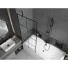 Mexen Cube Rechteckige Badewanne 180 x 80 cm mit Verkleidung und 1-flügeliger Duschwand 80 cm, schwarzes Muster