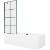 Mexen Cube Rechteckige Badewanne 180 x 80 cm mit Verkleidung und 1-flügeliger Duschwand 80 cm, schwarzes Muster
