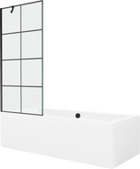 Mexen Cube Rechteckige Badewanne 180 x 80 cm mit Verkleidung und 1-flügeliger Duschwand 80 cm, schwarzes Muster