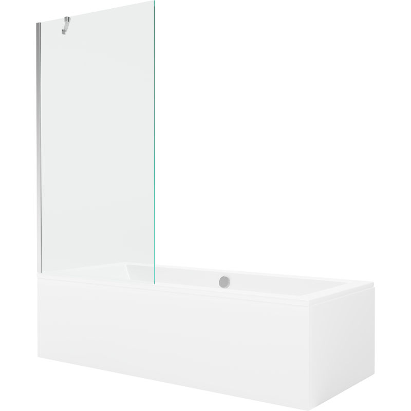 Mexen Cube Rechteckige Badewanne 180 x 80 cm mit Verkleidung und 1-flügeliger 90 cm Duschwand, transparent, Chrom