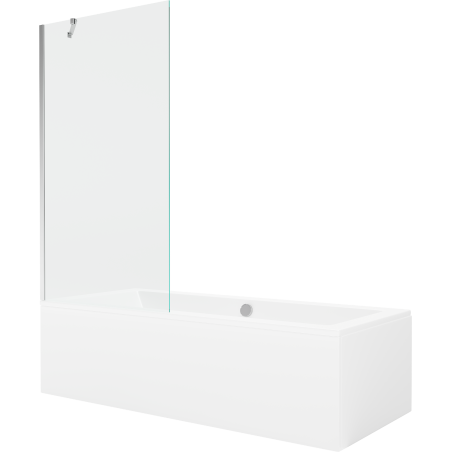 Mexen Cube Rechteckige Badewanne 180 x 80 cm mit Verkleidung und 1-flügeliger 90 cm Duschwand, transparent, Chrom
