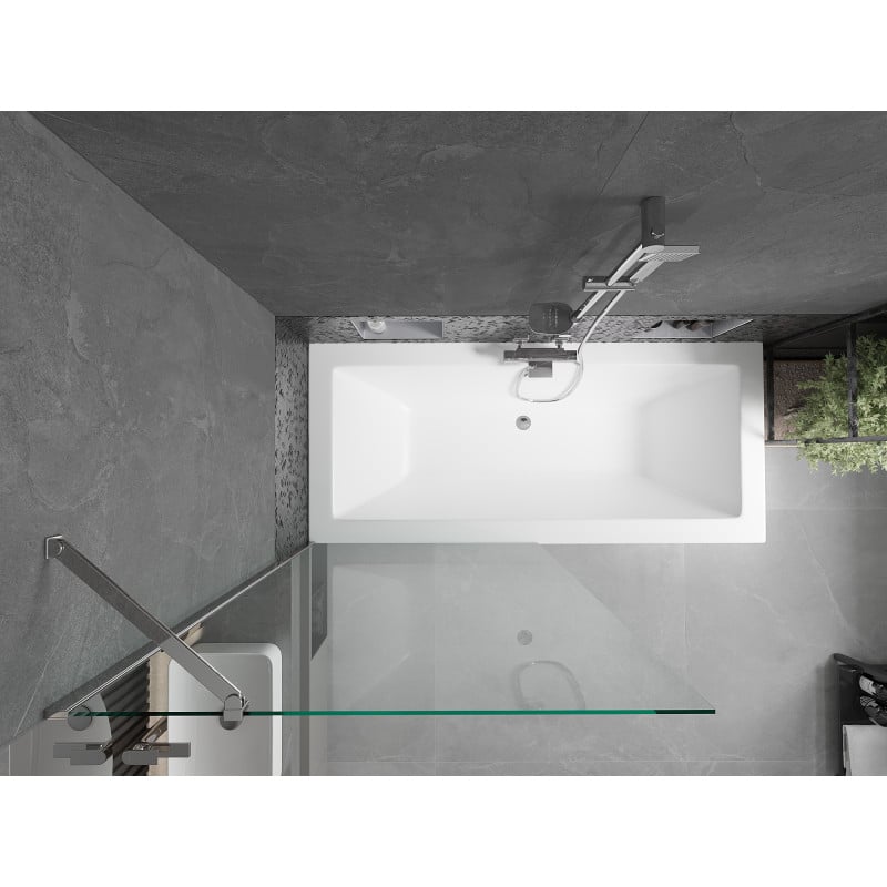 Mexen Cube Rechteckige Badewanne 180 x 80 cm mit Verkleidung und 1-flügeliger 90 cm Duschwand, transparent, Chrom