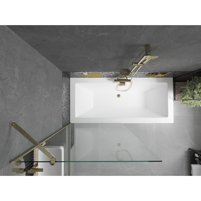 Mexen Cube Rechteckige Badewanne 180 x 80 cm mit Verkleidung und 1-flügeliger 90 cm Duschabtrennung, transparent, gold