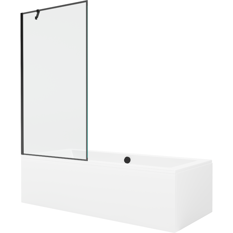 Mexen Cube rechteckige Wanne 180 x 80 cm mit Verkleidung und 1-flügeliger Duschwand 90 cm, schwarzes Muster