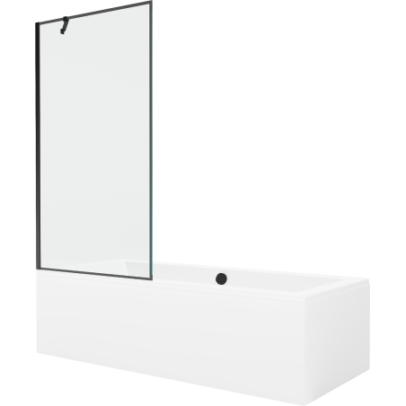 Mexen Cube rechteckige Wanne 180 x 80 cm mit Verkleidung und 1-flügeliger Duschwand 90 cm, schwarzes Muster
