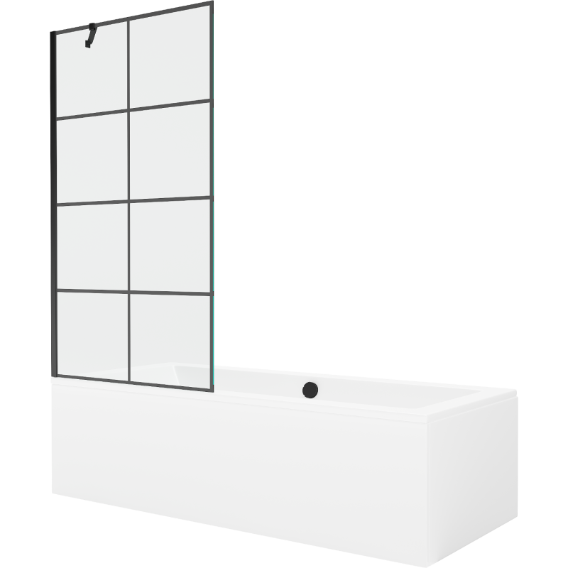 Mexen Cube rechteckige Wanne 180 x 80 cm mit Verkleidung und 1-flügeliger Schirm 90 cm, schwarzes Muster - 550518080X9509007077