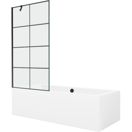Mexen Cube Rechteckige Badewanne 180 x 80 cm mit Verkleidung und einflügeliger 90 cm Duschwand, schwarzes Muster