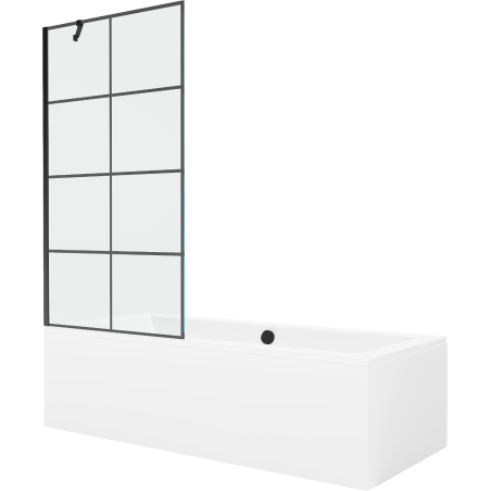 Mexen Cube rechteckige Wanne 180 x 80 cm mit Verkleidung und 1-flügeliger Schirm 90 cm, schwarzes Muster - 550518080X9509007077