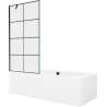 Mexen Cube Rechteckige Badewanne 180 x 80 cm mit Verkleidung und einflügeliger 90 cm Duschwand, schwarzes Muster