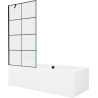 Mexen Cube rechteckige Wanne 180 x 80 cm mit Verkleidung und 1-flügeliger Schirm 90 cm, schwarzes Muster - 550518080X9509007077