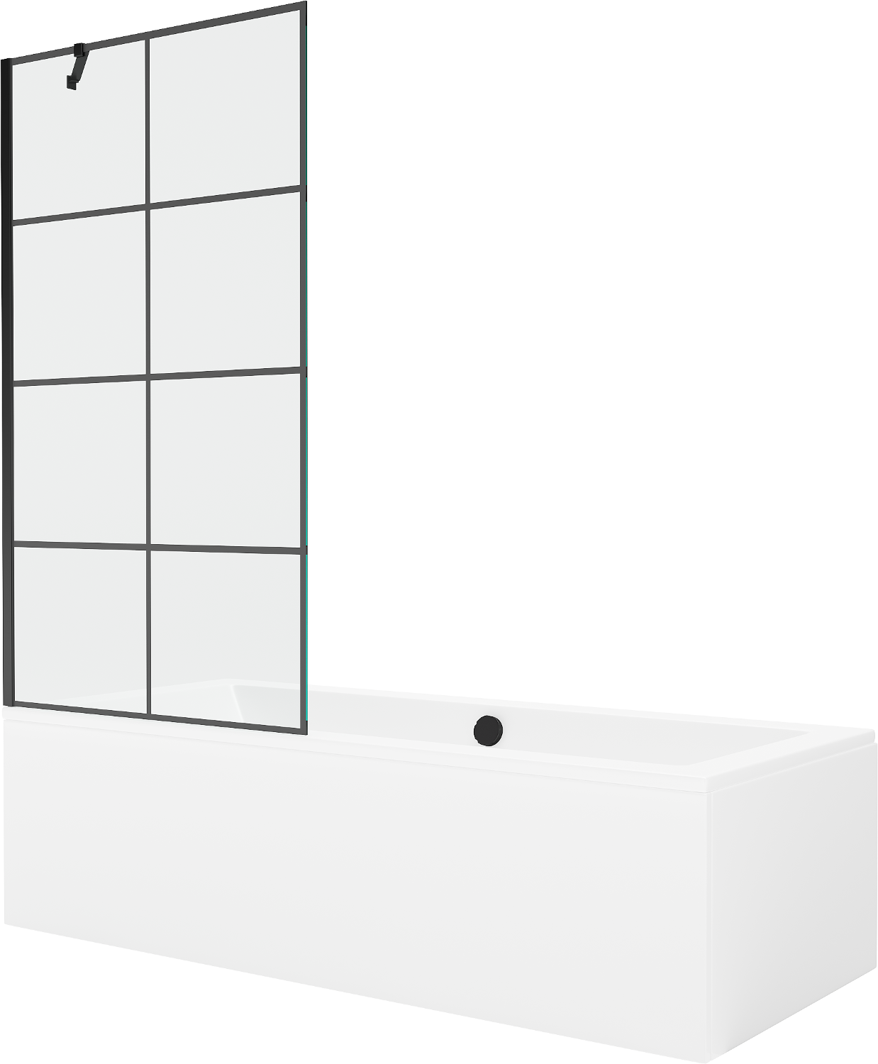 Mexen Cube rechteckige Badewanne 180 x 80 cm mit Verkleidung und 1-flügliger Duschabtrennung 90 cm, Schwarzes Design - 550518080