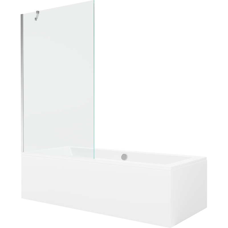 Mexen Cube Rechteckige Wanne 180 x 80 cm mit Verkleidung und 1-flügeliger Abtrennung 100 cm, transparent, chrom