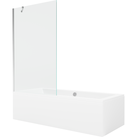 Mexen Cube Rechteckige Wanne 180 x 80 cm mit Verkleidung und 1-flügeliger Abtrennung 100 cm, transparent, chrom