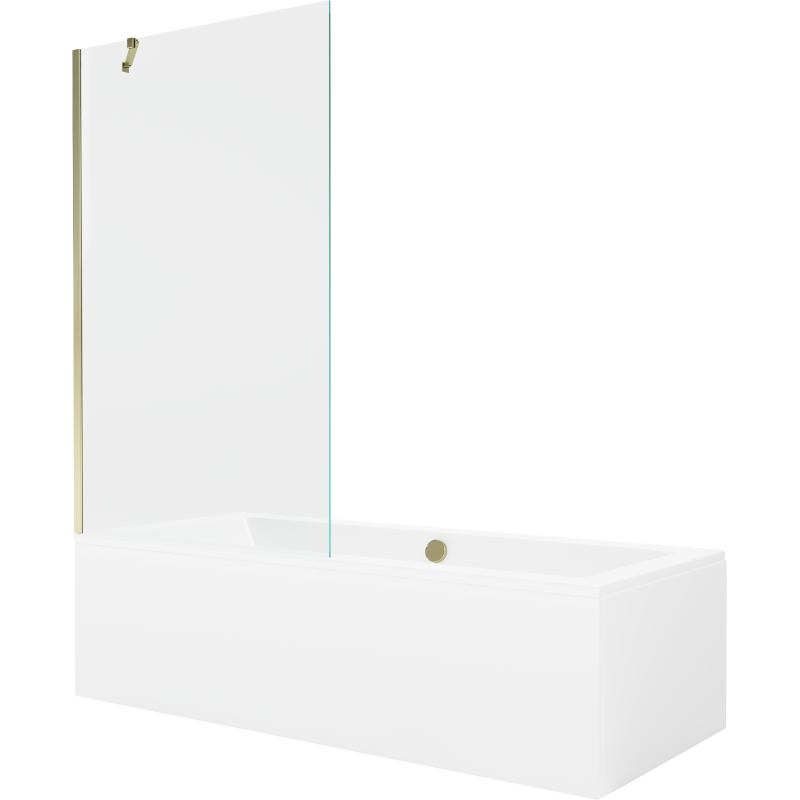 Mexen Cube Rechteckige Badewanne 180 x 80 cm mit Verkleidung und 1-flügeligem 100 cm Paravent, transparent, gold