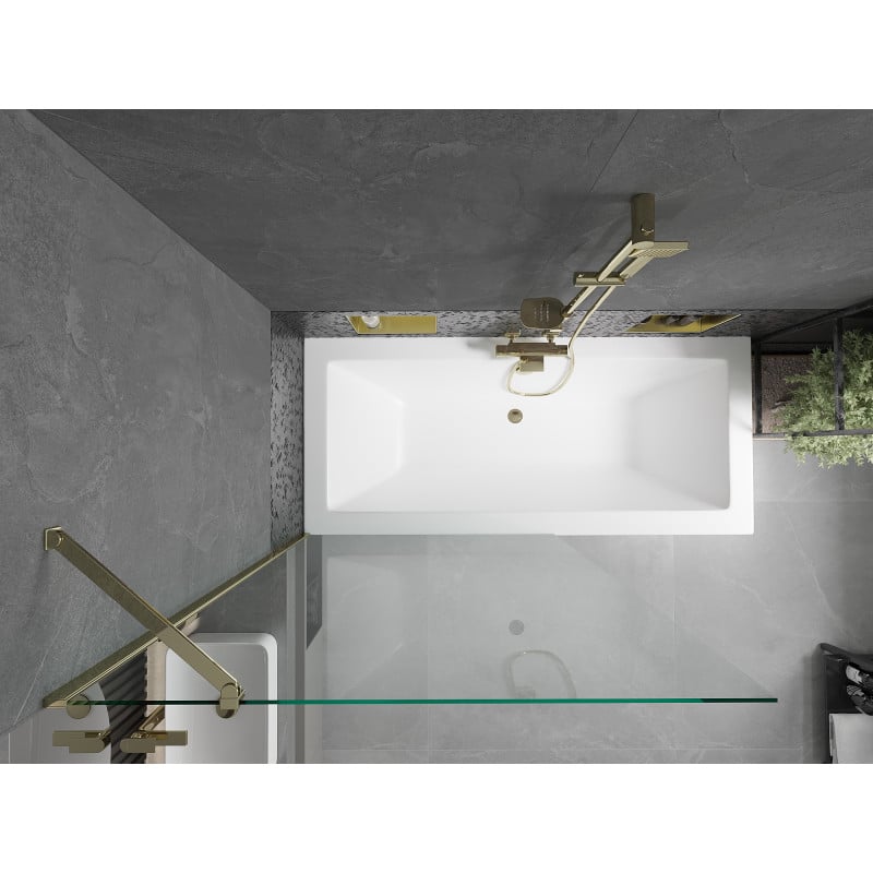 Mexen Cube Rechteckige Badewanne 180 x 80 cm mit Verkleidung und 1-flügeligem 100 cm Paravent, transparent, gold