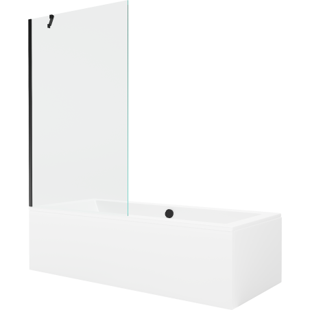 Mexen Cube Rechteckige Badewanne 180 x 80 cm mit Verkleidung und 1-flügeliger Duschwand 100 cm, transparent, schwarz