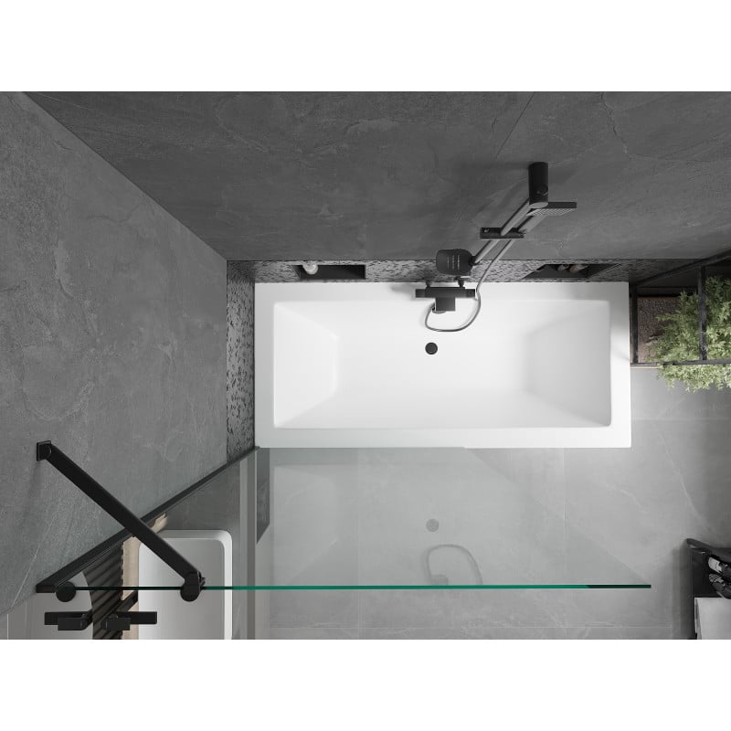 Mexen Cube Rechteckige Badewanne 180 x 80 cm mit Verkleidung und 1-flügeliger Duschwand 100 cm, transparent, schwarz