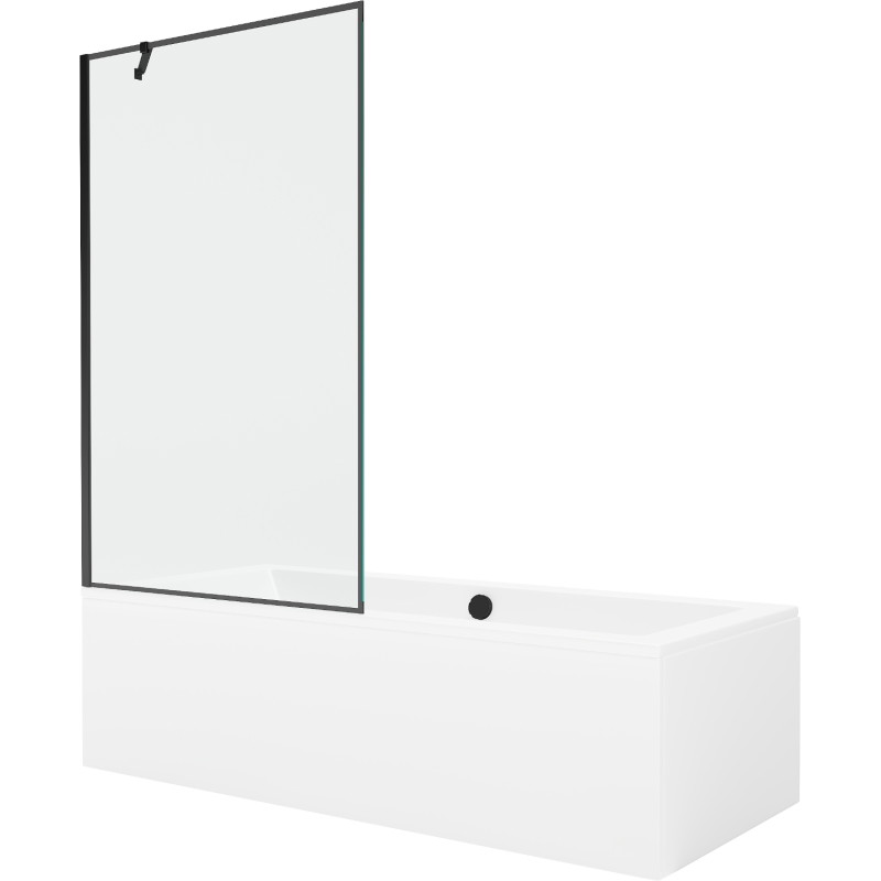 Mexen Cube Rechteckige Badewanne 180 x 80 cm mit Verkleidung und 1-flügeliger Duschabtrennung 100 cm, schwarzes Muster