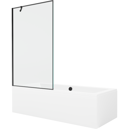Mexen Cube Rechteckwanne 180 x 80 cm mit Verkleidung und 1-flügeliger Trennwand 100 cm, schwarzes Muster - 550518080X9510007070