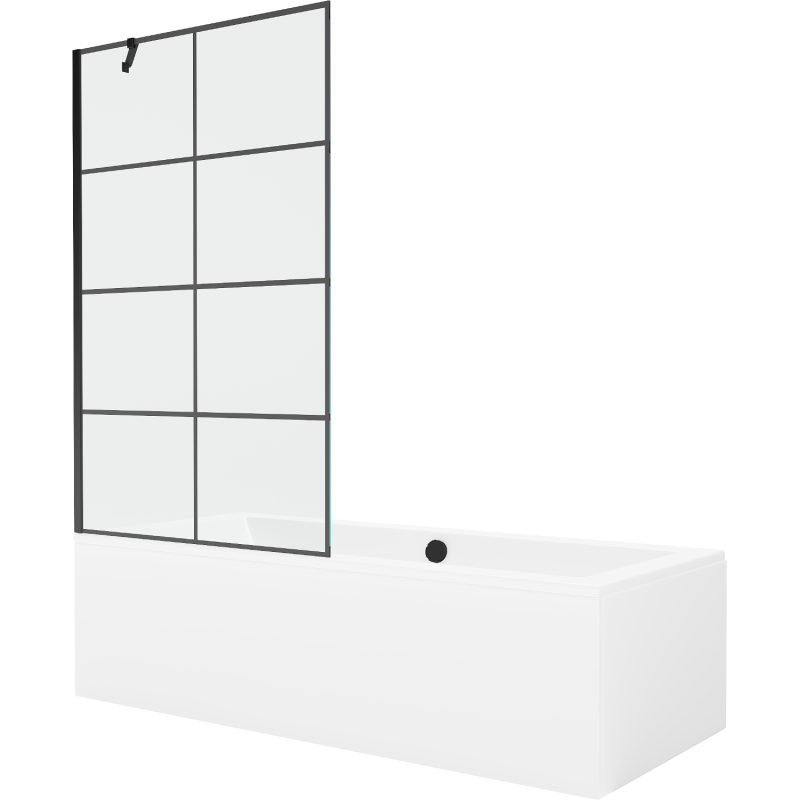 Mexen Cube Rechteckige Wanne 180 x 80 cm mit Verkleidung und 1-flügeliger Schwenkwand 100 cm, schwarzes Muster