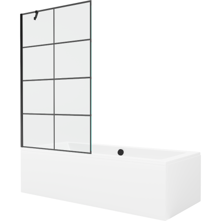 Mexen Cube Rechteckige Wanne 180 x 80 cm mit Verkleidung und 1-flügeliger Schwenkwand 100 cm, schwarzes Muster