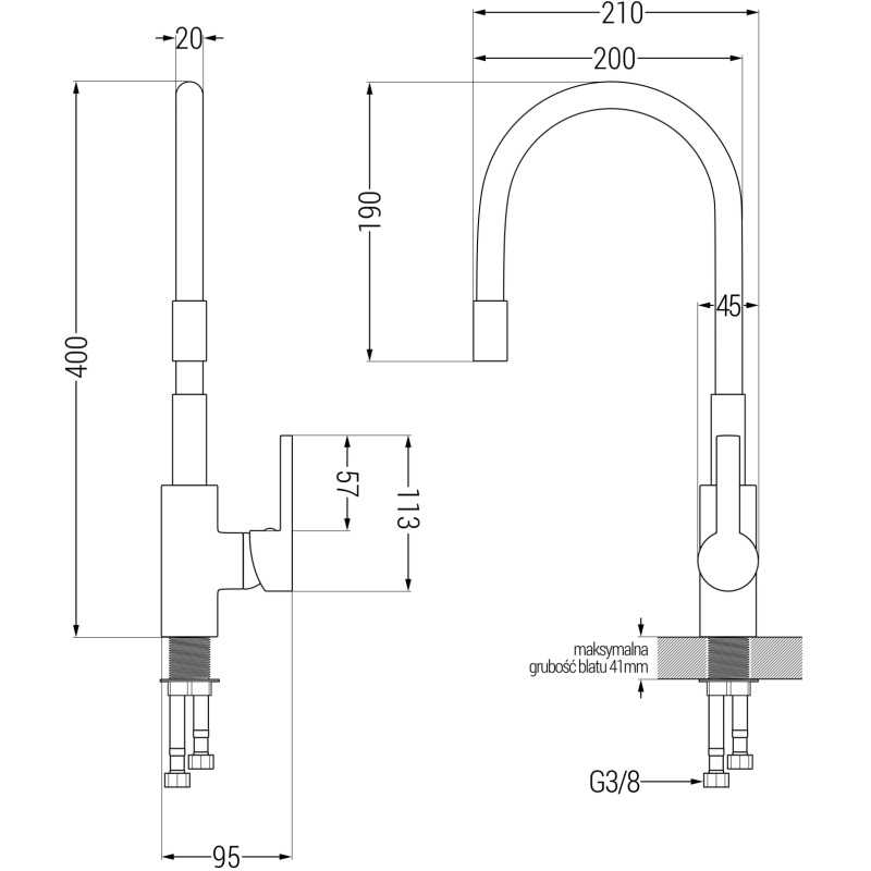 Mexen Flex Küchenarmatur, Chrom/Weiß - 670900-02